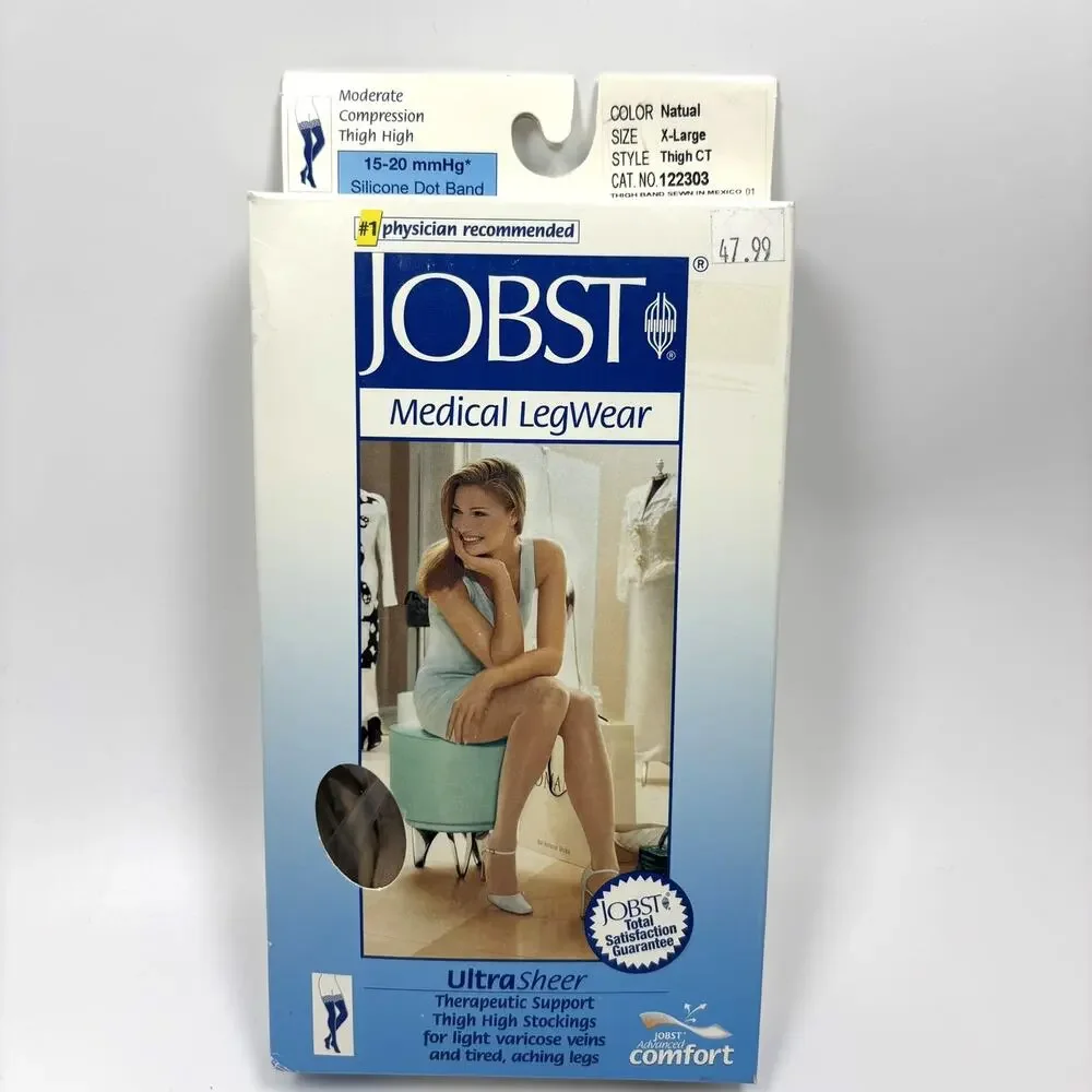 Jobst‎ Compression Stockings 15-20 mmHg XL Thigh High Silicone Dot Band Natural